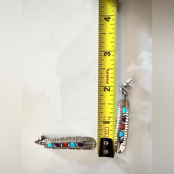 Navajo Turquoise Earrings Stone Inlay By FY FRANK YAZZIE Signed Sterling 925 - Picture 9 of 12